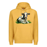Mustard holstein cow sitting Premium Hoodie - LillyAllenDesigns