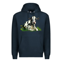 Navy holstein cow sitting Premium Hoodie - LillyAllenDesigns