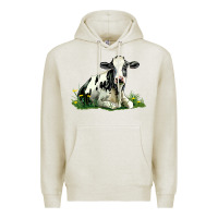 Oatmeal Heather holstein cow sitting Premium Hoodie - LillyAllenDesigns