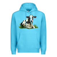 Ocean Blue holstein cow sitting Premium Hoodie - LillyAllenDesigns