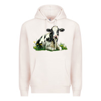 Pale Pink holstein cow sitting Premium Hoodie - LillyAllenDesigns