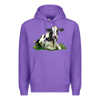 Purple holstein cow sitting Premium Hoodie - LillyAllenDesigns
