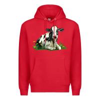 Red holstein cow sitting Premium Hoodie - LillyAllenDesigns