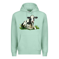 Seafoam holstein cow sitting Premium Hoodie - LillyAllenDesigns