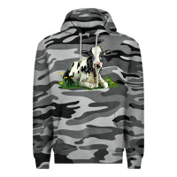 Slate Camo holstein cow sitting Premium Hoodie - LillyAllenDesigns