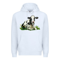 White holstein cow sitting Premium Hoodie - LillyAllenDesigns