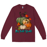 Burgundy Happy Fall Y'all Pumpkins Long Sleeve Tee - RanaPortraitStore