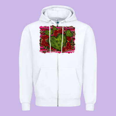 Valentine Cactus Heart With Roses Zipper Hoodie Designed By Ranaportraitstore