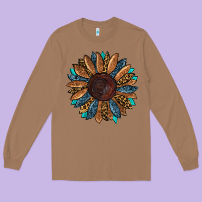Long Sleeve Tee Fall Tooled Leather Sunflower