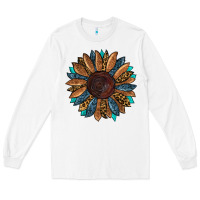 White Fall Tooled Leather Sunflower Long Sleeve Tee - RanaPortraitStore