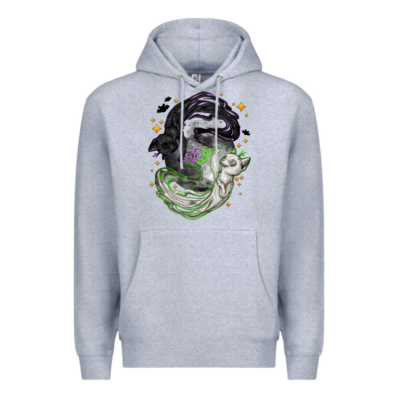 Magical Cats Ghost With Moon Halloween Premium Hoodie by NancyCooperArtShop | Teevron