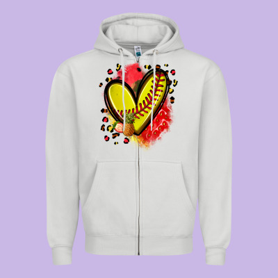 Fruits And Softball Heart Zipper Hoodie Designed By Zillion Design Studio