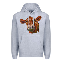 Heather Grey red angus face Premium Hoodie - LillyAllenDesigns