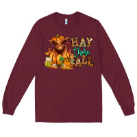 Burgundy Hay there Fall pumpkin heifer Long Sleeve Tee - RanaPortraitStore
