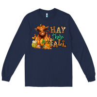 Navy Hay there Fall pumpkin heifer Long Sleeve Tee - RanaPortraitStore