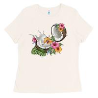 Bone coconut with tropical leavers and flowers Ladies Tee - BarkalooDesign