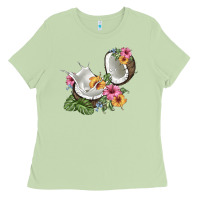 Matcha coconut with tropical leavers and flowers Ladies Tee - BarkalooDesign