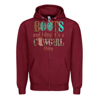 Burgundy boots and bling its a cowgirl thing Zipper Hoodie - texasbilliewilder