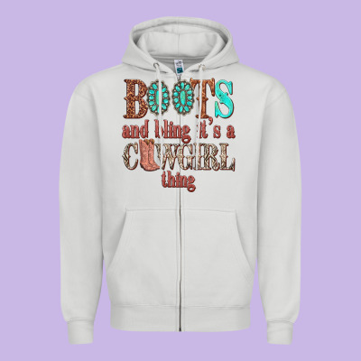Boots And Bling Its A Cowgirl Thing Zipper Hoodie Designed By Texasbilliewilder