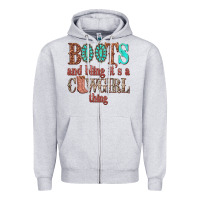 Heather Grey boots and bling its a cowgirl thing Zipper Hoodie - texasbilliewilder