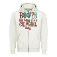 Oatmeal Heather boots and bling its a cowgirl thing Zipper Hoodie - texasbilliewilder