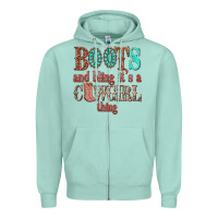 Seafoam boots and bling its a cowgirl thing Zipper Hoodie - texasbilliewilder
