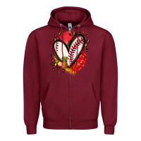 Burgundy fruits and baseball heart Zipper Hoodie - Zillion Design Studio