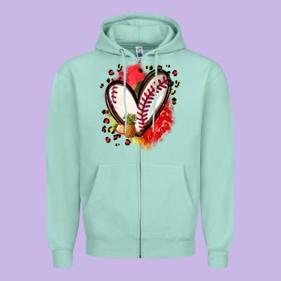 Fruits And Baseball Heart Zipper Hoodie Designed By Zillion Design Studio