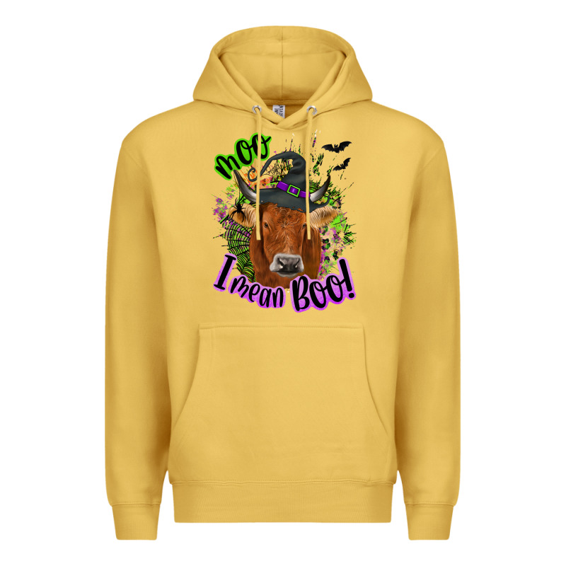Moo I Mean Boo Cow Premium Hoodie by NancyCooperArtShop | Teevron