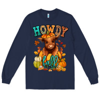 Navy Hay there Fall pumpkin heifer Long Sleeve Tee - RanaPortraitStore