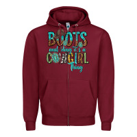 Burgundy boots and bling its a cowgirl thing Zipper Hoodie - texasbilliewilder
