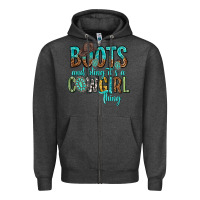 Charcoal Heather boots and bling its a cowgirl thing Zipper Hoodie - texasbilliewilder