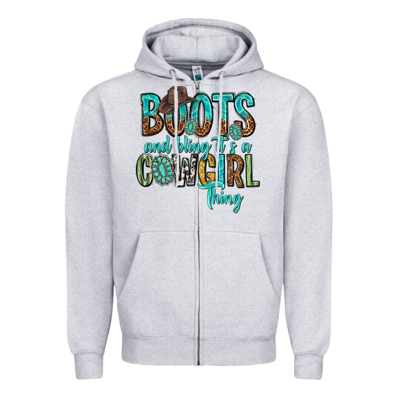 Boots And Bling Its A Cowgirl Thing Zipper Hoodie by texasbilliewilder | Teevron