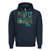 Navy boots and bling its a cowgirl thing Zipper Hoodie - texasbilliewilder