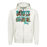 Oatmeal Heather boots and bling its a cowgirl thing Zipper Hoodie - texasbilliewilder