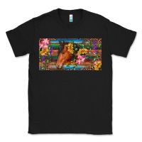 Black Brown horse with flowers and leopard Classic Tee - RanaPortraitStore