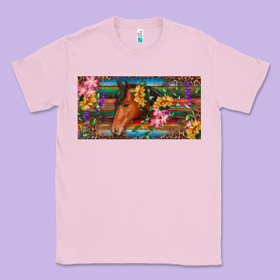 Brown Horse With Flowers And Leopard Classic Tee Designed By Ranaportraitstore