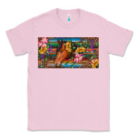 Bubblegum Pink Brown horse with flowers and leopard Classic Tee - RanaPortraitStore