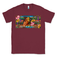 Burgundy Brown horse with flowers and leopard Classic Tee - RanaPortraitStore