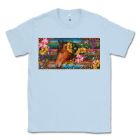 Dusty Blue Brown horse with flowers and leopard Classic Tee - RanaPortraitStore