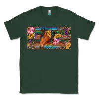 Sports Green Brown horse with flowers and leopard Classic Tee - RanaPortraitStore