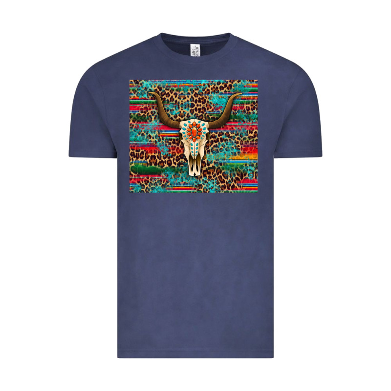 Western Serape Leopard Bull Skull Turquoise Vintage Tee by Artiststas | Teevron