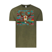 Vintage Olive western serape leopard bull skull turquoise Vintage Tee - Artiststas
