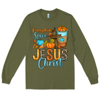 Army Green Pumpkin spice and Jesus Christ Long Sleeve Tee - RanaPortraitStore
