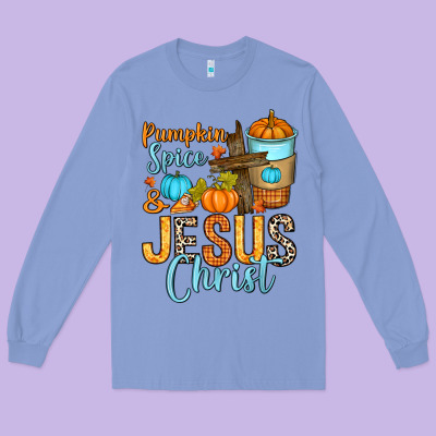 Long Sleeve Tee Pumpkin spice and Jesus Christ