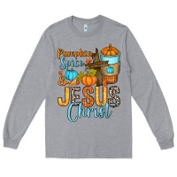 Heather Grey Pumpkin spice and Jesus Christ Long Sleeve Tee - RanaPortraitStore