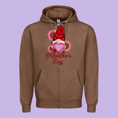 Happy Valentine's Day Gnomes With Sunflower Zipper Hoodie Designed By Ranaportraitstore