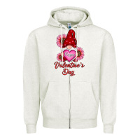 Oatmeal Heather happy valentine's day gnomes with sunflower Zipper Hoodie - RanaPortraitStore