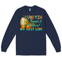 Navy Pumpkin spice and livin' my best life Long Sleeve Tee - RanaPortraitStore