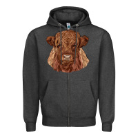Charcoal Heather highland cow Zipper Hoodie - RanaPortraitStore